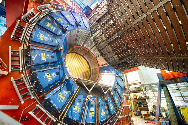 Photo of the Fermilab lab's Tevatron accelerator, showing...