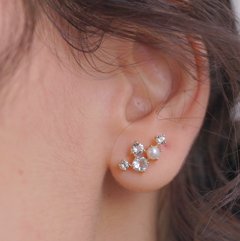 Mejuri mini pearl topaz climber studs