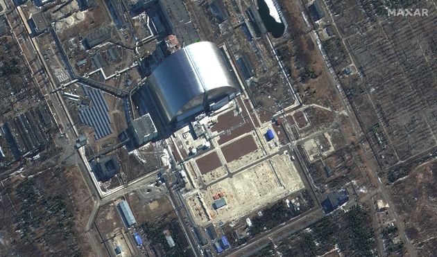 Satellite image from March 10, 2022 showing the Chernobyl nuclear power plant, which is under...
