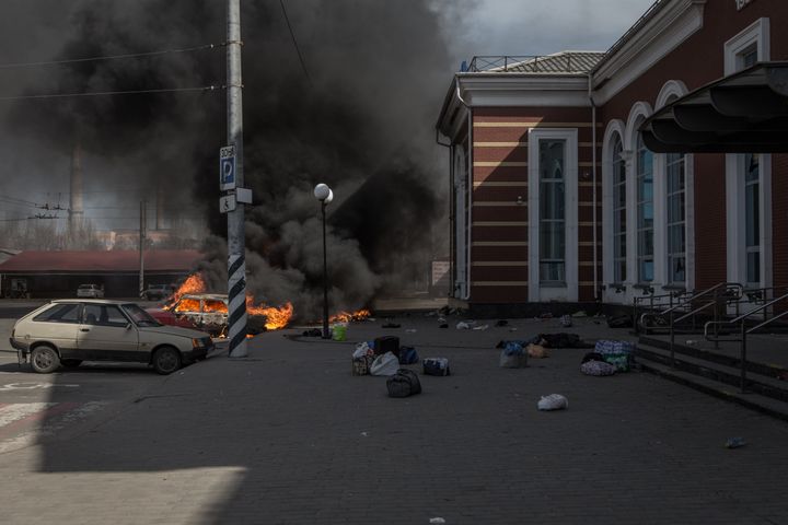 A view of the scene after a Russian attack on a railway station in eastern Ukraine on April 8, 2022. 