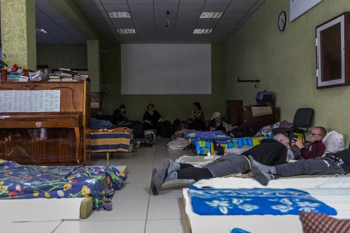  An interior photo of an evangelical church becoming a shelter for the survivors of the missile attack near the Kramatorsk railway station in Kramatorsk, Ukraine on April 08, 2022. 