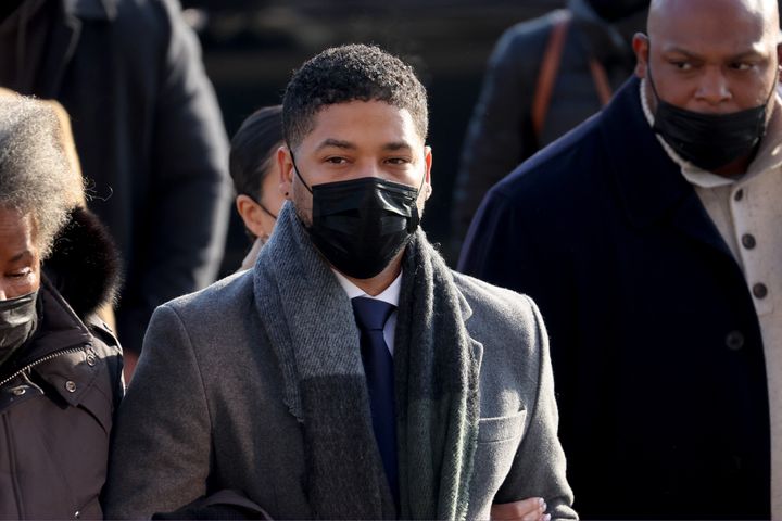 Former "Empire" actor Jussie Smollett arrives at the Leighton Criminal Courts Building for day seven of his trial on December 8, 2021 in Chicago, Illinois. (Photo by Scott Olson/Getty Images)