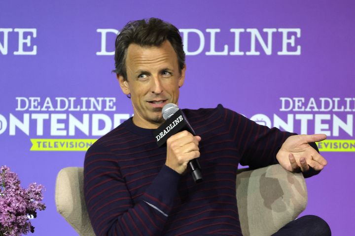Seth Meyers speaks onstage in a Deadline Contenders panel at Paramount Studios in Los Angeles on Sunday.