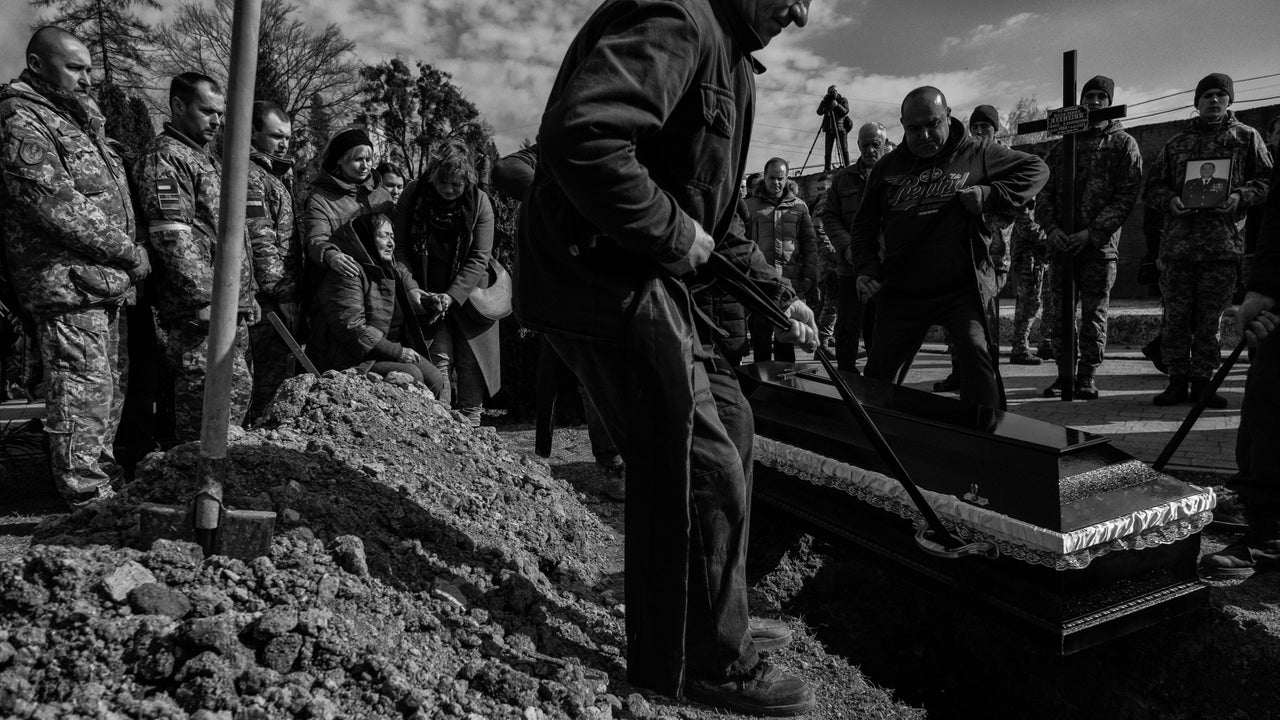 A funeral held for fallen Ukrainian soldiers.