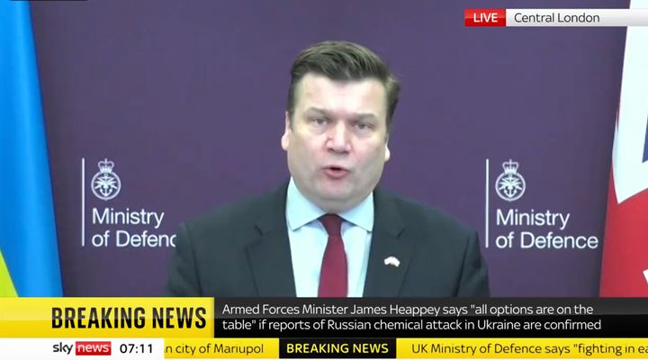 Heappey said 'all options were on table' in how the West would respond to Putin if he used chemical weapons.