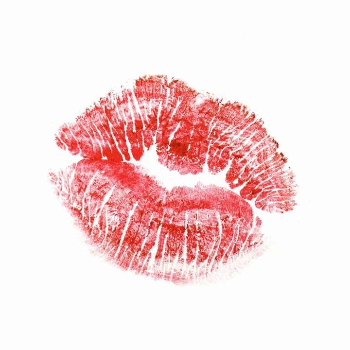 Lipstick kiss on white background