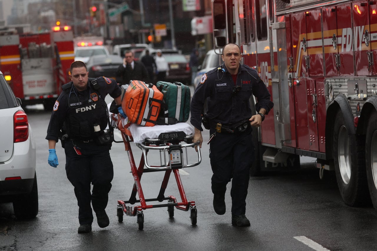 Emergency personnel near the scene of the shooting.