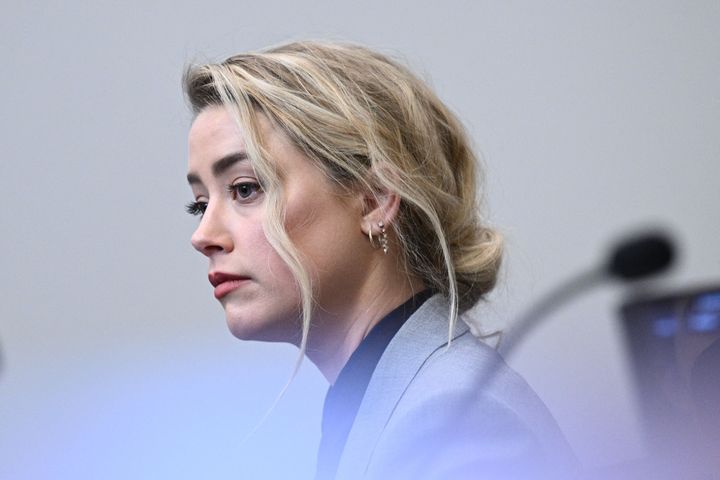 Amber Heard is seen inside the courtroom during the defamation trial at the Fairfax County Circuit Court no April 12 in Fairfax, Virginia.