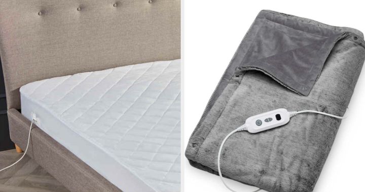 The electric bed blanket (£49.99) and electric throw (£34.99) both from Aldi. 