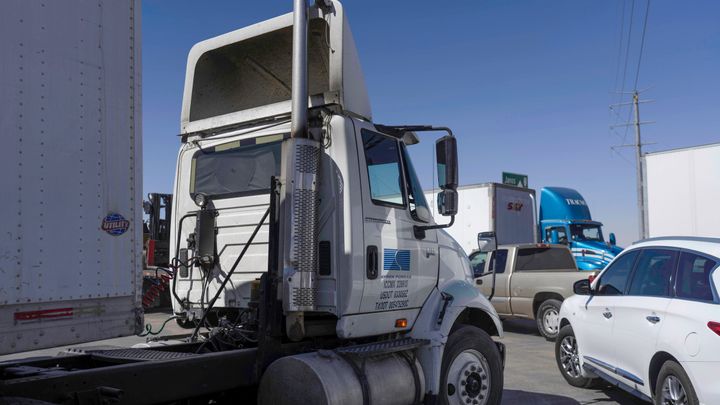 Truckers block the entryway for commercial drivers entering the Santa Teresa Port of Entry leading into New Mexico, near the Texas border, on Tuesday. The protests are misguided since New Mexico has nothing to do with Texas' inspection policies, said Jerry Pacheco, executive director of the International Business Accelerator and president of the Border Industrial Association.