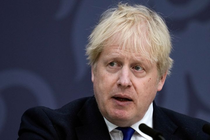 Boris Johnson made a speech on immigration, at Lydd Airport, in south east England, on April 14, 2022.