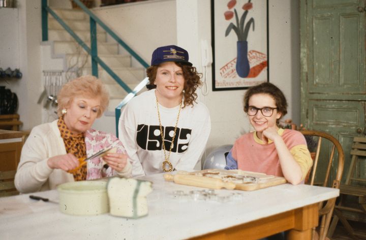 June Whitfield, Jennifer Saunders and Julia Sawalha on set in 1992
