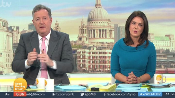 Piers Morgan and Susanna Reid pictured on his final day as a presenter on GMB