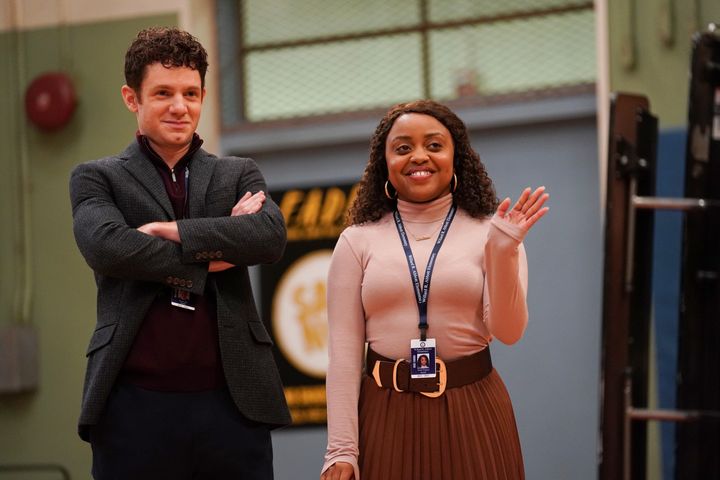 Chris Perfetti as Jacob Hill and Quinta Brunson as Janine Teagues on ABC's "Abbott Elementary." 