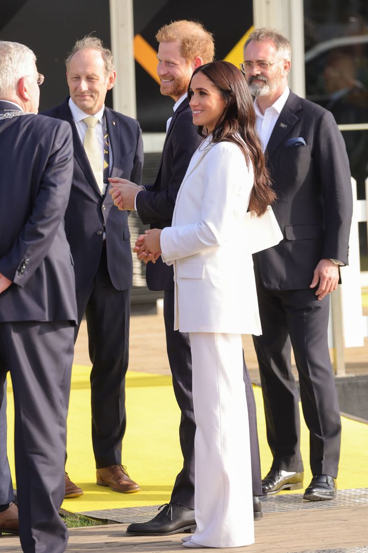 The Duke and Duchess of Sussex attend a reception ahead of the 2022 Invictus Games on Friday in The Hague, Netherlands.
