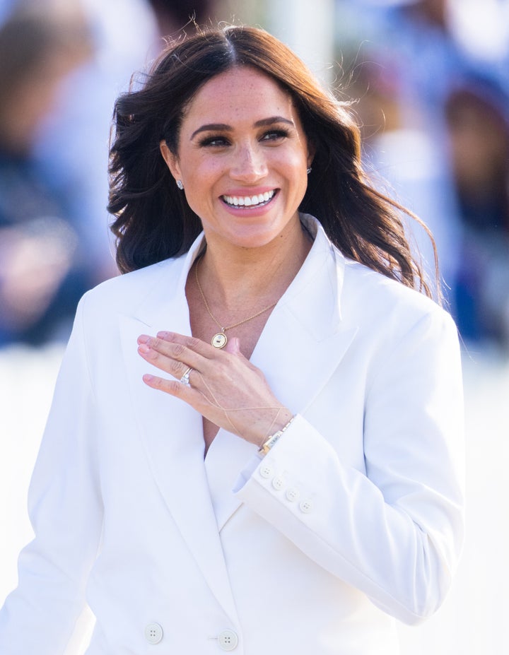 The Duchess of Sussex attends a reception for friends and family of competitors of the Invictus Games at Nations Home at Zuiderpark on Friday.