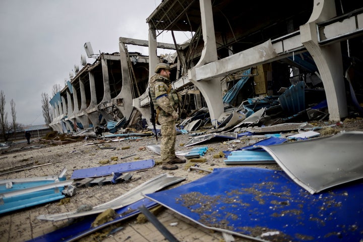 A view of the Ukrainian Mykolaiv international airport destroyed following shelling, amid Russia's invasion on Ukraine, in Mykolaiv, Ukraine, April 8, 2022. REUTERS/Ueslei Marcelino