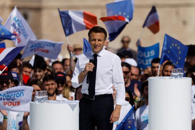 Emmanuel Macron, ici en meeting à Marseille le 16 avril