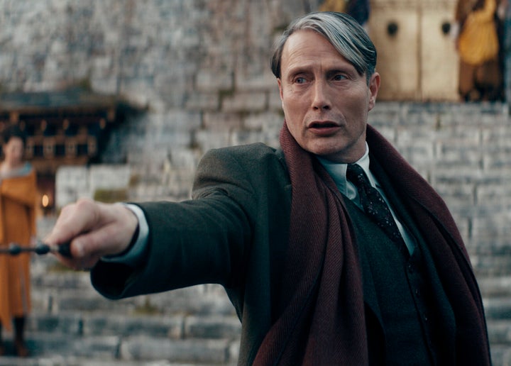 Mads Mikkelsen in a scene from "Fantastic Beasts: The Secrets of Dumbledore." (Warner Bros. Pictures via AP)