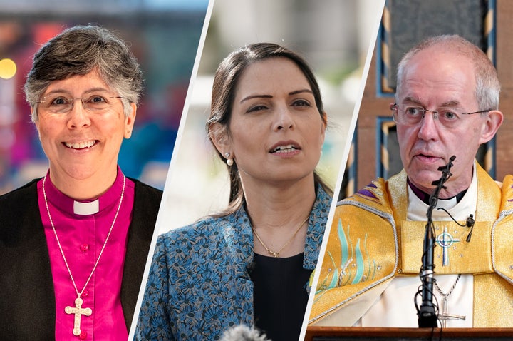 The Bishop of Chelmsford Guli Francis-Dehqani, home secretary Priti Patel and the Archbishop of Canterbury Justin Welby.