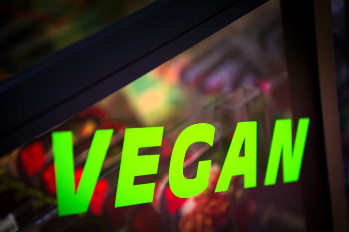 PRODUCTION - 14 January 2022, Bremen: "Vegan" is written on a freezer in a supermarket. Photo: Sina Schuldt/dpa (Photo by Sina Schuldt/picture alliance via Getty Images)