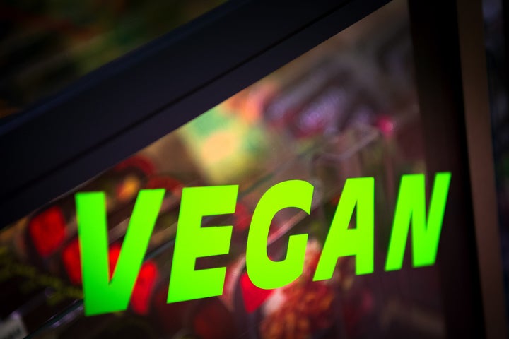 PRODUCTION - 14 January 2022, Bremen: "Vegan" is written on a freezer in a supermarket. Photo: Sina Schuldt/dpa (Photo by Sina Schuldt/picture alliance via Getty Images)