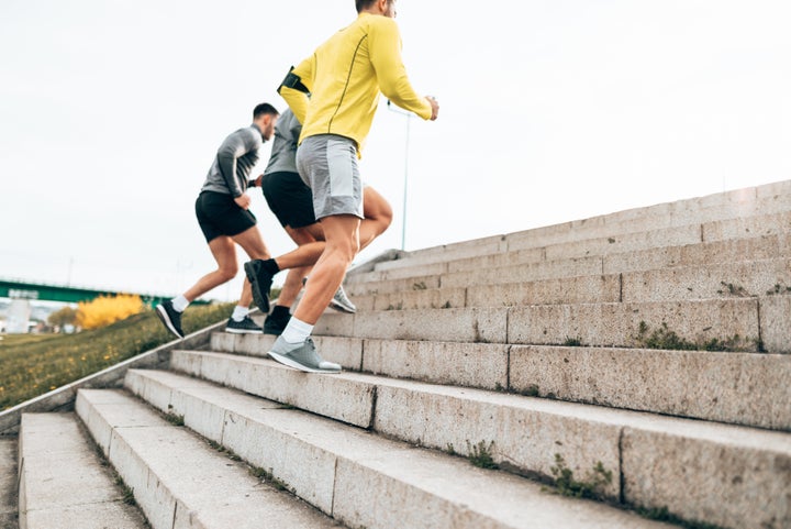 friends on the steps doing fitness