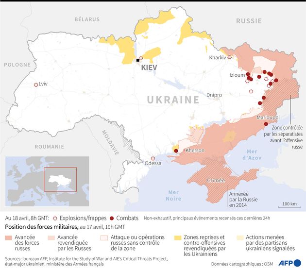 Les avancées des troupes russes en Ukraine au 18 avril