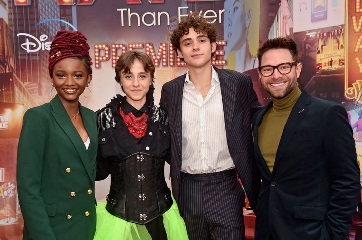 Writer-director Tim Federle (right) with "Better Nate Than Ever" stars Aria Brooks, Rueby Wood and Joshua Bassett.