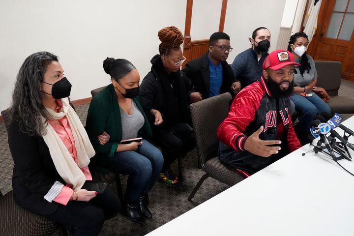 William Calloway speaks during a Feb. 4 news conference with other community organizers, the day after their civil disobedience and arrests at the Dirksen Federal Building in Chicago.