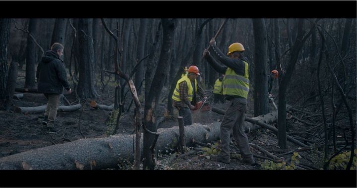 Σκηνή από το ντοκιμαντέρ μικρού μηκους «Μετά τη Φωτιά», όπου καταγράφεται καρέ-καρέ η τεράστια οικολογική καταστροφή στην περιοχή Βαρυμπόμπης - Τατοϊου από την πυρκαγιά τον Αύγουστο του 2021, καθώς και η σειρά παρεμβάσεων που ολοκληρώθηκαν με Ανάδοχο Αποκατάστασης του δάσους την Coca-Cola στην Ελλάδα.