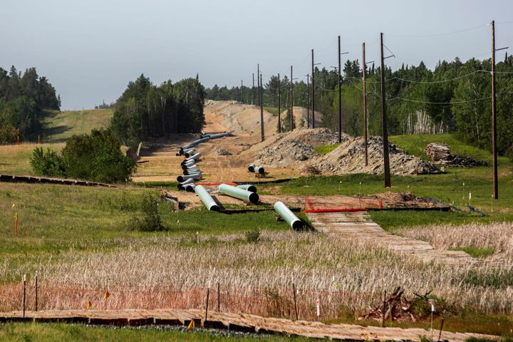Sections of the Enbridge Line 3 pipeline are seen on the construction site in Park Rapids, Minnesota, in June 2021. The rule reversal Tuesday will require projects like this to be evaluated for climate impacts.