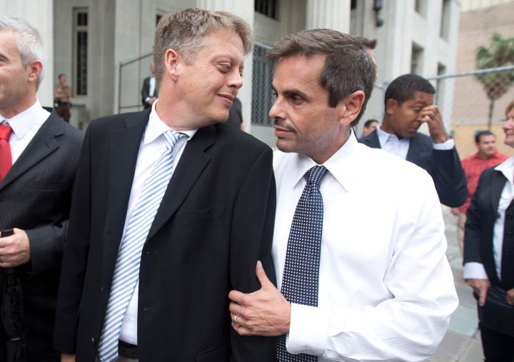 Don Johnston (left) and Jorge Diaz-Johnston in 2014. The couple were separated before Diaz-Johnston's death earlier this year.