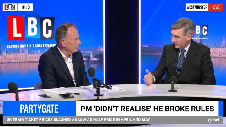 Government minister Jacob Rees-Mogg appeared on Tonight with Andrew Marr on the day Boris Johnson apologised to parliament for lockdown rule-breaking.