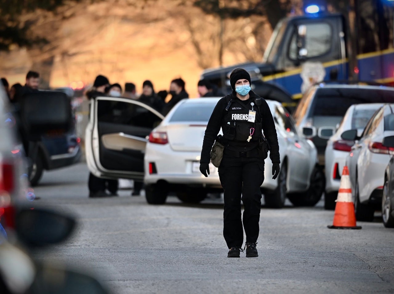 Police on the scene of the shooting at Chilton and Hillen in Baltimore on Feb. 19, 2022.