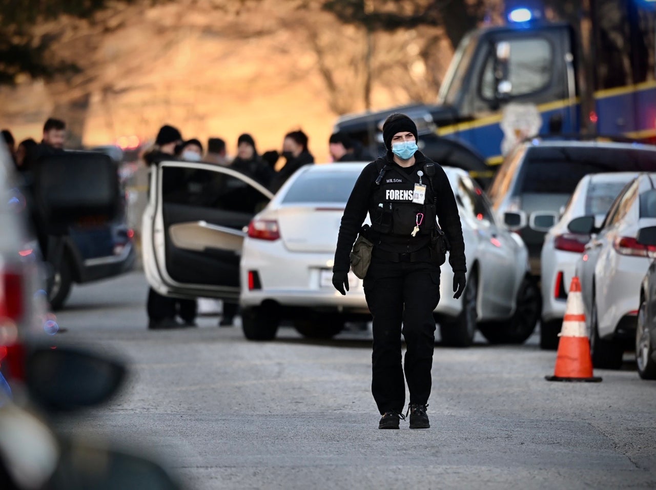 Police on the scene of the shooting at Chilton and Hillen in Baltimore on Feb. 19, 2022. 