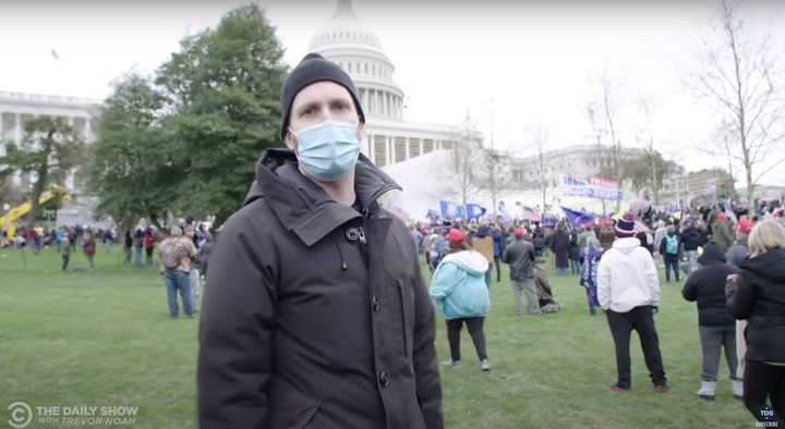 "The Daily Show" correspondent Jordan Klepper on Jan. 6, 2021, covering the Trump supporters who took to the U.S. Capitol grounds to protest the certification of the 2020 election that President Joe Biden won. 