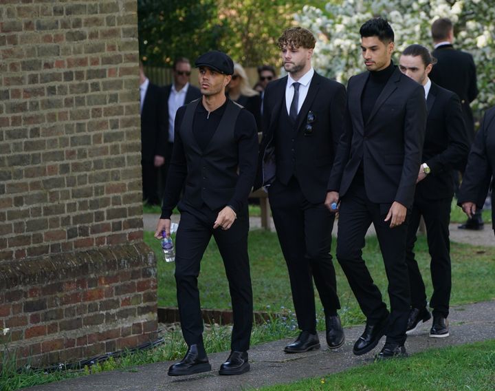 Max George, Jay McGuiness, Siva Kaneswaran and Nathan Sykes arrive at their former bandmate's funeral