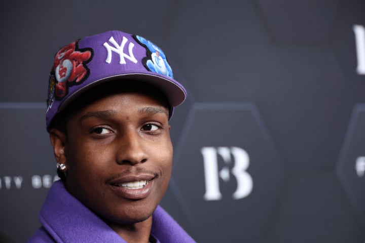 A$AP Rocky poses as Rihanna celebrates her beauty brands Fenty Beauty and Fenty Skinat Goya Studios in Los Angeles on Feb. 11.