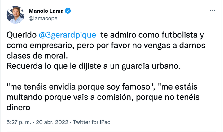 Tuit de Manolo Lama.