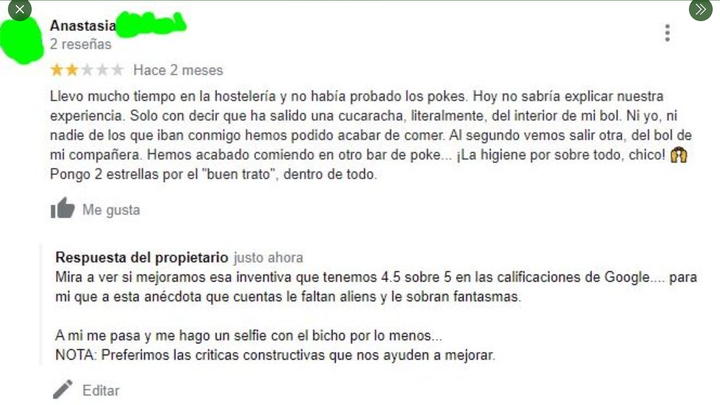 Captura de una reseña de Google.
