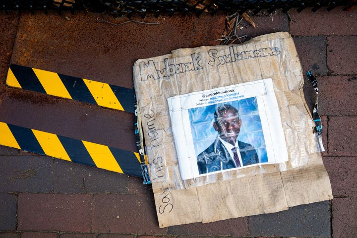 A memorial sign for Mubarak Soulemane is seen on the ground in Washington, D.C. on August 27, 2020 following a protest.