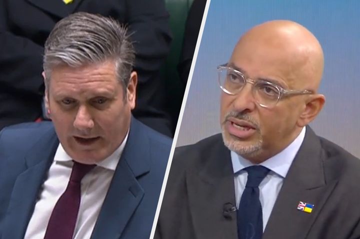 Sir Keir Starmer pictured at the despatch box on Wednesday, and Nadhim Zahawi speaking to Sky News on Thursday