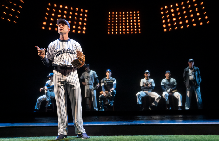 Adams (front) plays Kippy Sunderstrom, a member of the fictional New York Empires and the play's narrator.