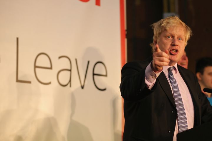 Boris Johnson when he was Mayor of London addressing supporters during a rally for the 'Vote Leave' campaign.