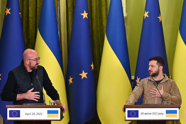 President of the European Council Charles Michel in a shared press conference with Ukrainian president Volodymyr Zelensky this week.