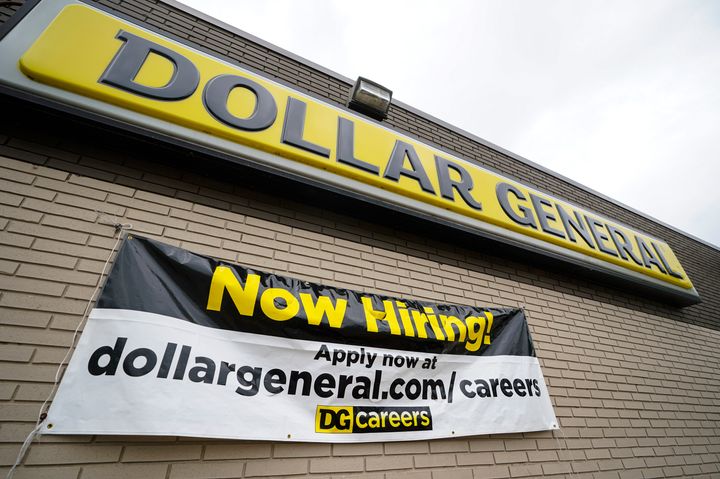 A help wanted sign is displayed at the Dollar General store in Cicero, Indiana, Wednesday, Sept. 2, 2020. (AP Photo/Michael Conroy)