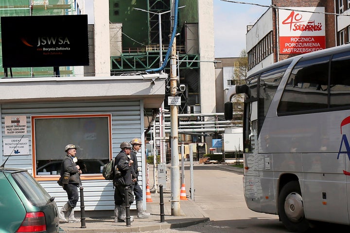 Rescuers going to join the search action for 10 miners gone missing after a powerful underground tremor and methane gas discharge at the Borynia-Zofiowka coal mine in Jastrzebie-Zdroj, southern Poland, Saturday, April 23, 2022.