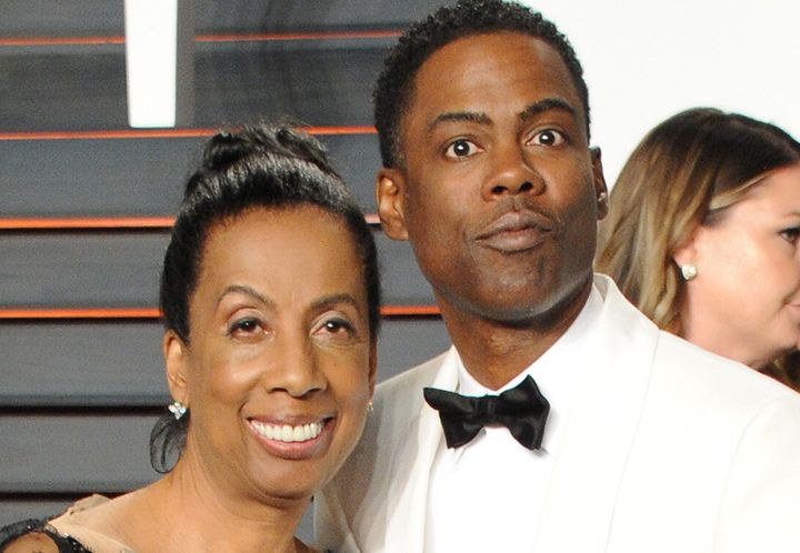 Chris Rock and his mother, Rose Rock, attend the 2016 Vanity Fair Oscars Party. Rose Rock spoke to a local TV station about her son getting slapped onstage at the Oscars this year.