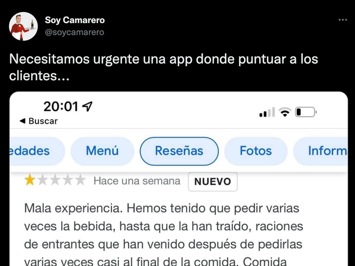 Captura de la reseña en redes.